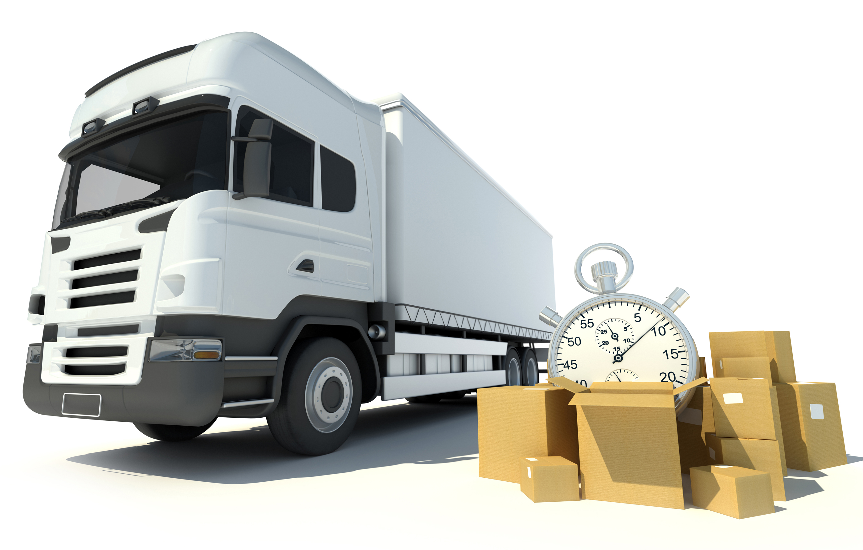 LTL truck, a pile of boxes and a chronometer